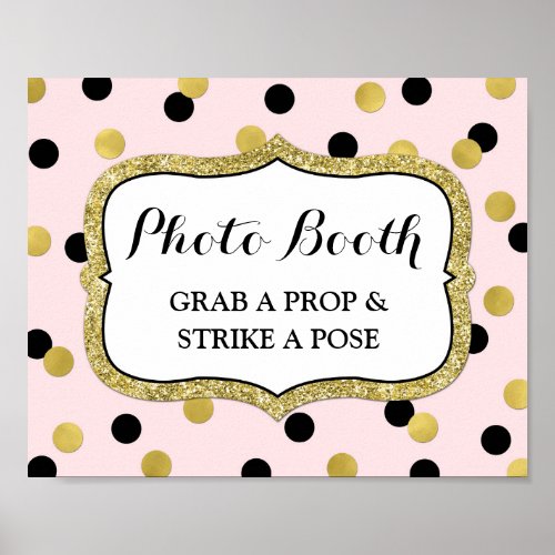 Photobooth Wedding Sign Pink Black Gold Confetti