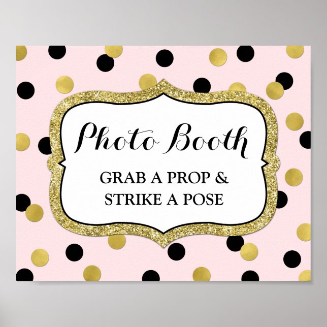 Photobooth Wedding Sign Pink Black Gold Confetti (Front)