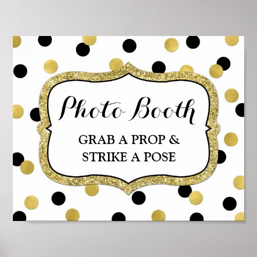 Photobooth Wedding Sign White Black Gold Confetti