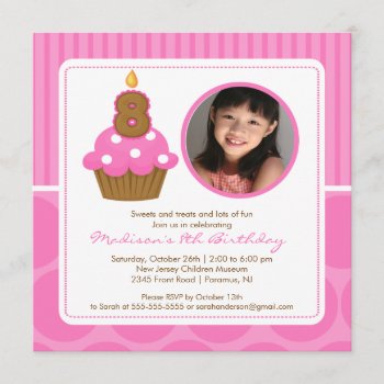 Photocupcake Birthday Invitation 8th Birthday Pink by celebrateitinvites at Zazzle