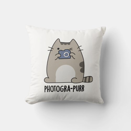 Photogra_purr Funny Cat Photographer Pun Throw Pillow