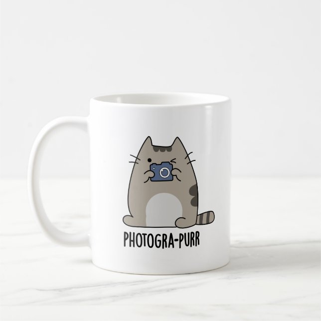 Photograh-purr Funny Cat Photographer Pun Coffee Mug (Left)