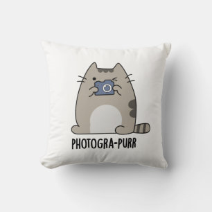 Photograh-purr Funny Cat Photographer Pun Throw Pillow