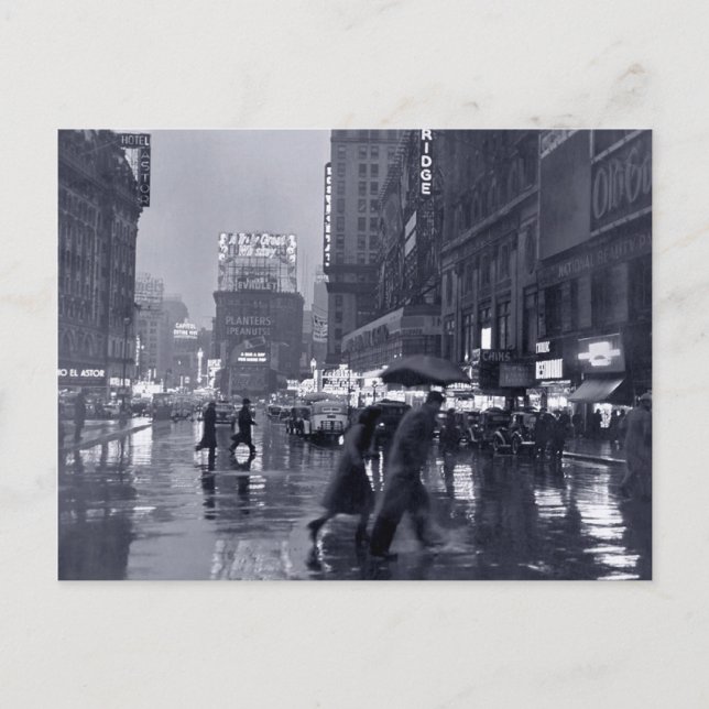 Photograph: 1940s NYC in the Rain Postcard (Front)