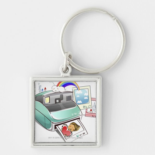 Photograph coming out of an instant camera keychain (Front)