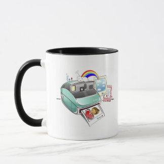 Photograph coming out of an instant camera mug
