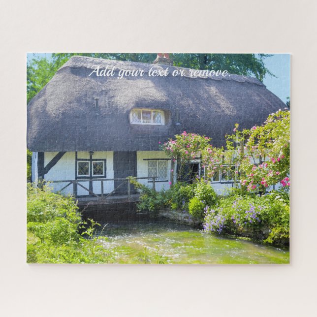 Photograph, English thatched roof cottage & garden Jigsaw Puzzle (Horizontal)