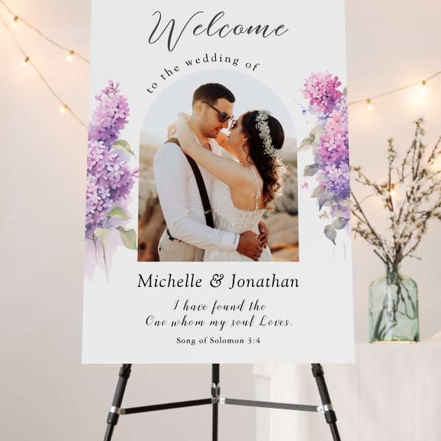 Photograph Lilac Flowers Bible Wedding Welcome Foam Board (In Situ (Stand))