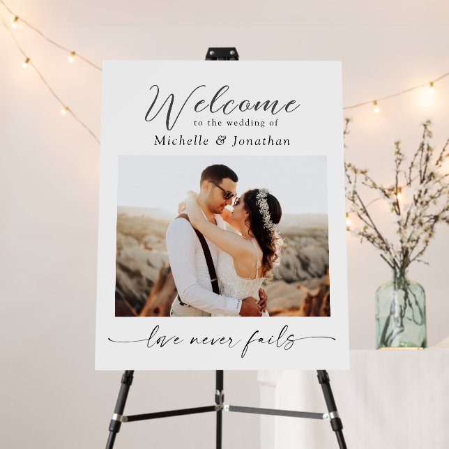 Photograph Love Never Fails Bible Wedding Welcome  Foam Board (In Situ (Stand))