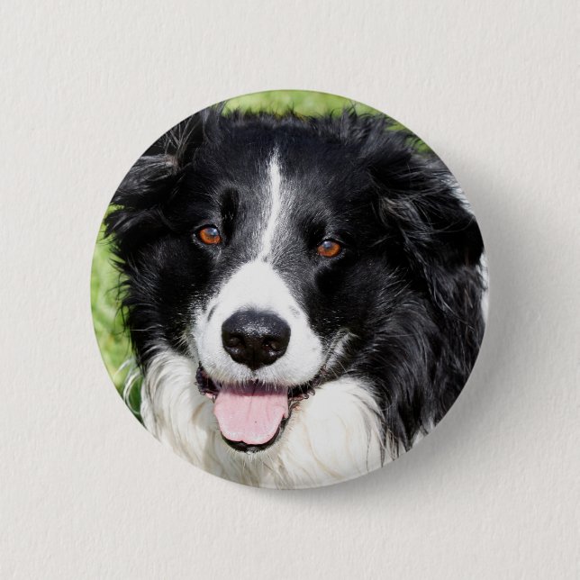 Photograph of a happy dog pinback button (Front)