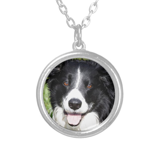 Photograph of a happy dog silver plated necklace (Front)