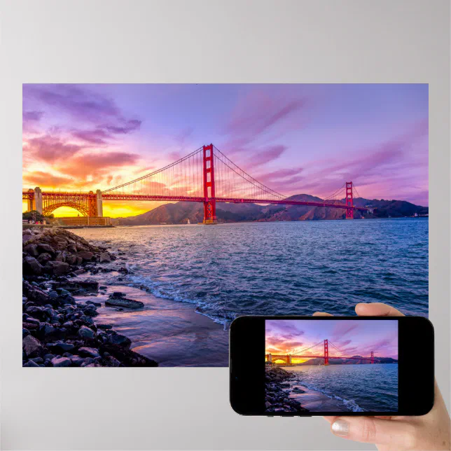 Photograph of a sunset over the Golden Gate Bridge Poster | Zazzle