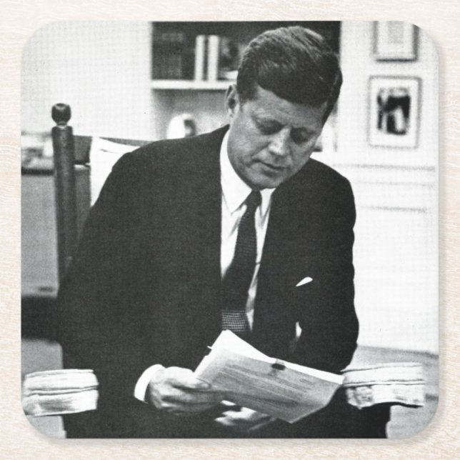 Photograph of John F. Kennedy 2 Square Paper Coaster (Front)