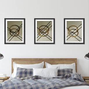 Photograph of Modern Abstract Art Triptych Golden Wall Art Sets