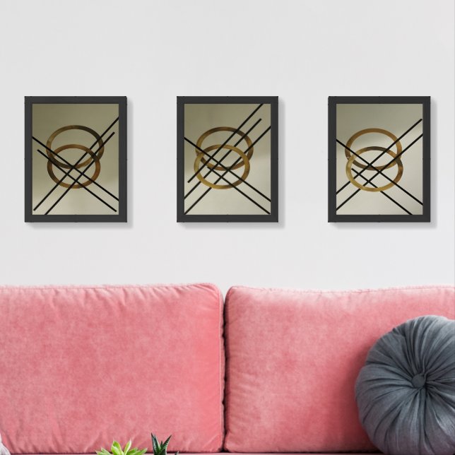 Photograph of Modern Abstract Art Triptych Golden Wall Art Sets (Livingroom)