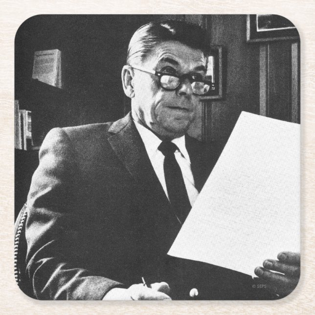 Photograph of Ronald Reagan Square Paper Coaster (Front)