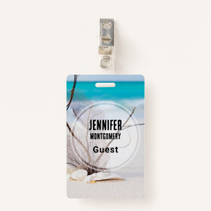 Photograph of Seashells on a Sandy Beach Guest Badge