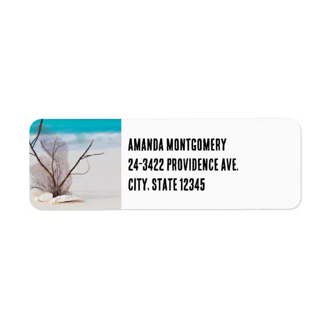 Photograph of Seashells on a Sandy Beach Label | Zazzle