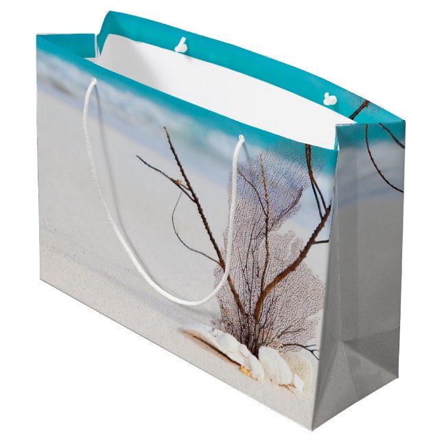 Photograph of Seashells on a Sandy Beach Large Gift Bag (Back Angled)