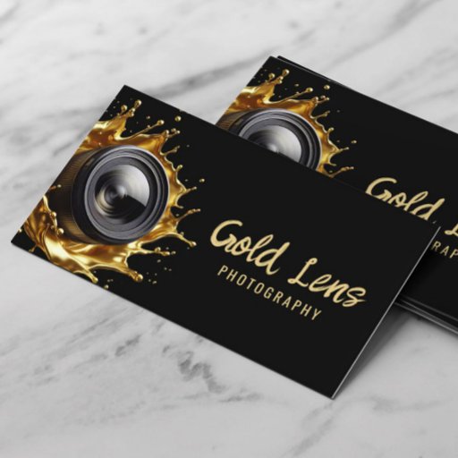 Customizable Photographer Abstract Gold Lens Modern Photography Business Card
