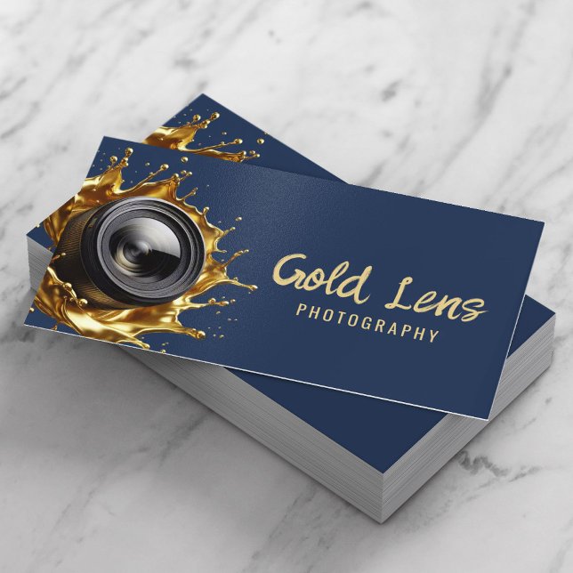 Photographer Abstract Gold Lens Navy Photography Business Card (Creator Uploaded)