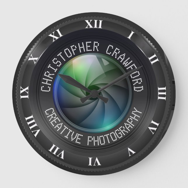 Photographer And Photography Business Camera Lens Large Clock (Front)