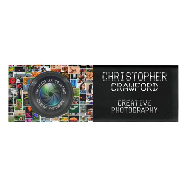 Photographer And Photography Business Camera Lens Name Tag (Front)