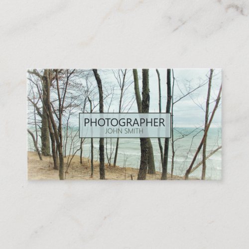 Photographer Beach Tree Teal Blue Seascape Business Card