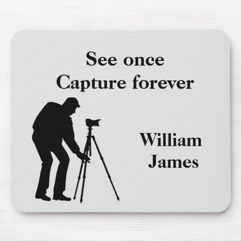 Photographer black and gray personalized mouse pad