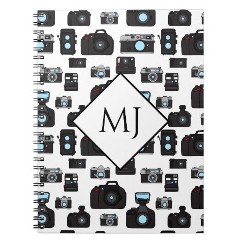 Photographer Black and White Cameras Monogram Notebook