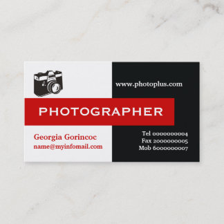 Photographer black, white, red eye-catching business card