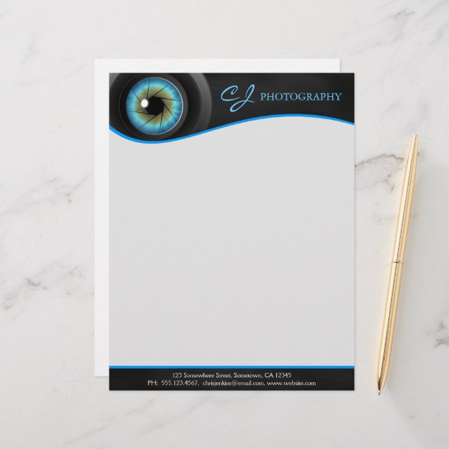 Photographer Blue Eye Camera Lens Letterhead (Front/Back In Situ)