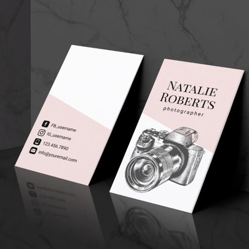 Customizable Photographer Blush Pink Camera Photography  Business Card