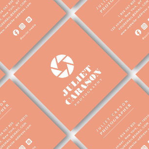 Photographer Bold Typography Peach Pink Square Business Card