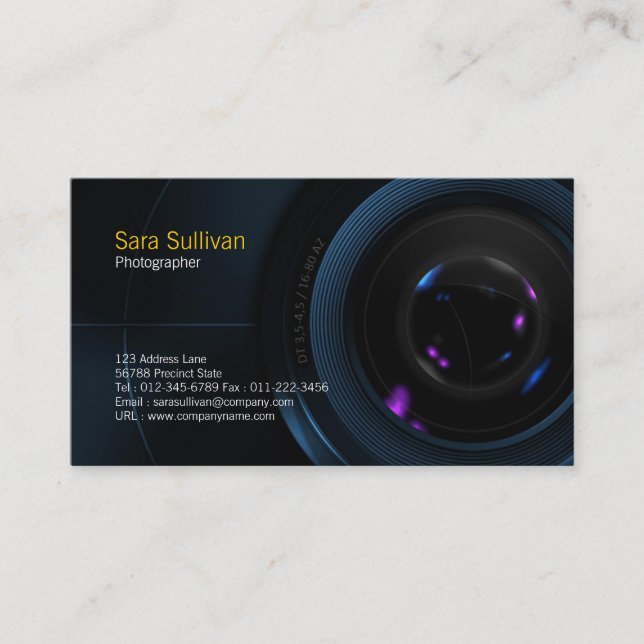 Photographer Business Card Camera Lens (Front)