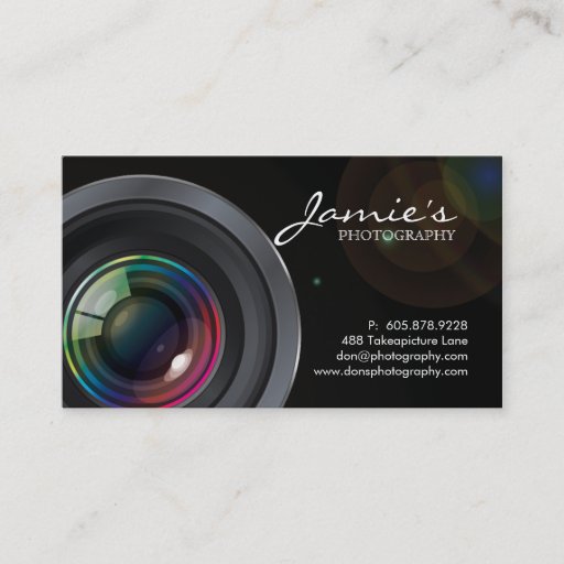 Customizable Photographer Business Card Modern Black Spotlight