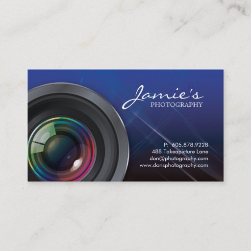 Customizable Photographer Business Card Modern Blue