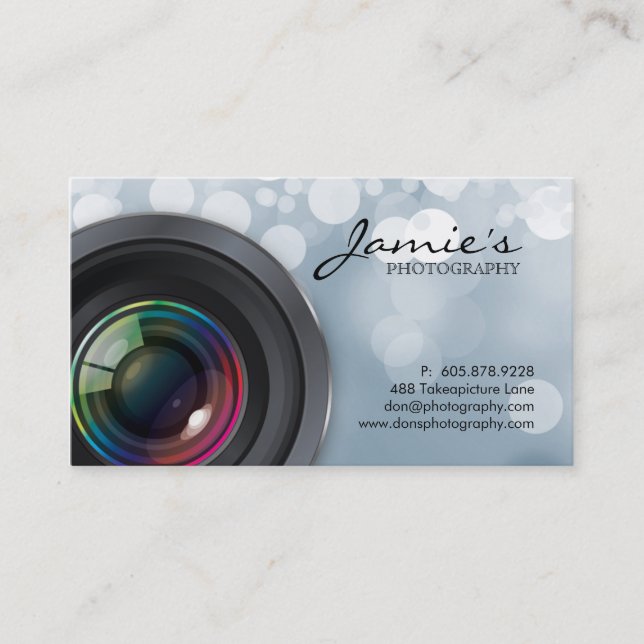 Photographer Business Card Modern Gray Lights (Front)