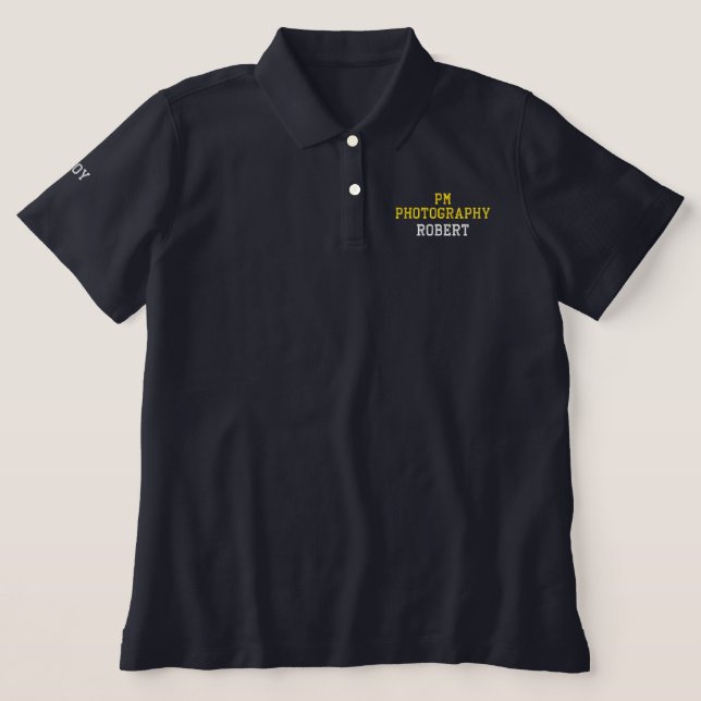 Photographer Business Name Typography Embroidered Polo Shirt (Design Front)