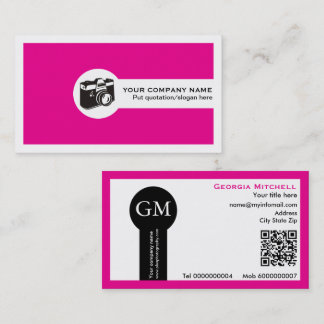 Photographer camera and QR code hot pink Business Card