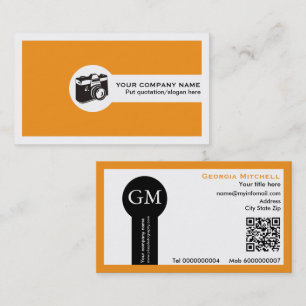 Photographer camera and QR code orange Business Card