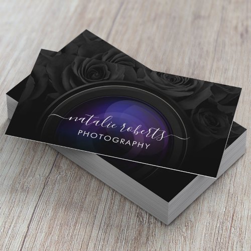 Photographer Camera Black Floral Photography Business Card