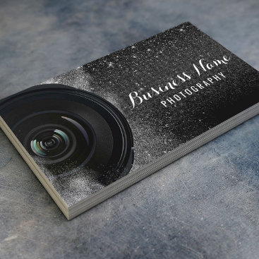 Photographer Camera Black Glitter Photography Business Card