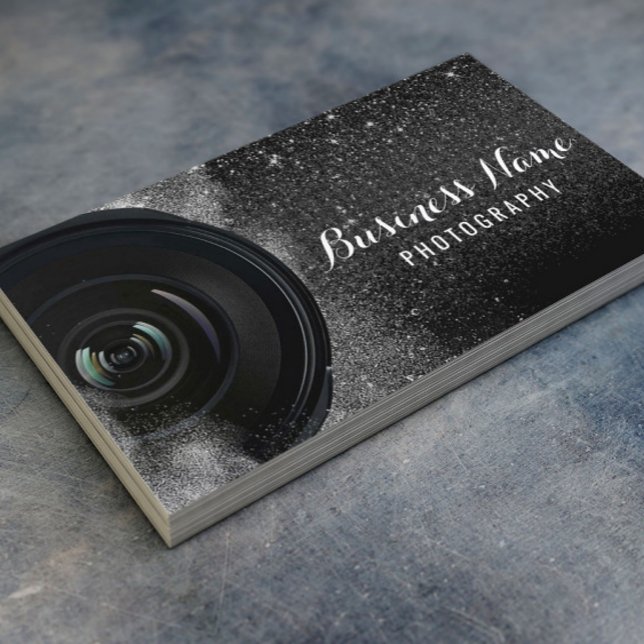 Photographer Camera Black Glitter Photography Business Card (Creator Uploaded)