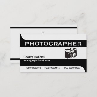 Photographer camera black, white modern business card