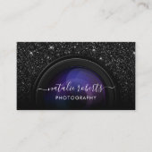 Photographer Camera Chic Black Glitter Photography Business Card (Front)