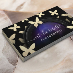 Photographer Camera Gold Butterflies Photography Business Card