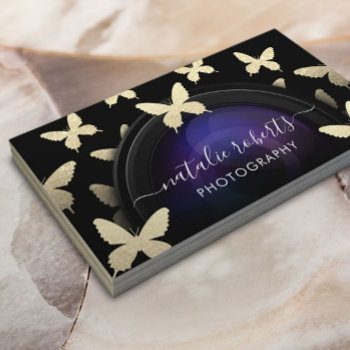 Photographer Camera Gold Butterflies Photography Business Card by cardfactory at Zazzle