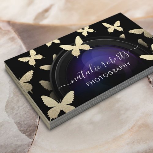 Photographer Camera Gold Butterflies Photography Business Card