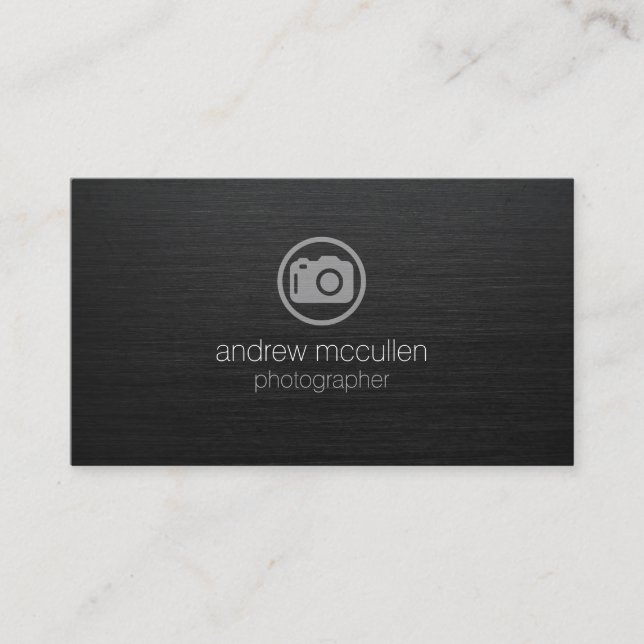 Photographer Camera Icon Dark Brushed Metal Business Card (Front)